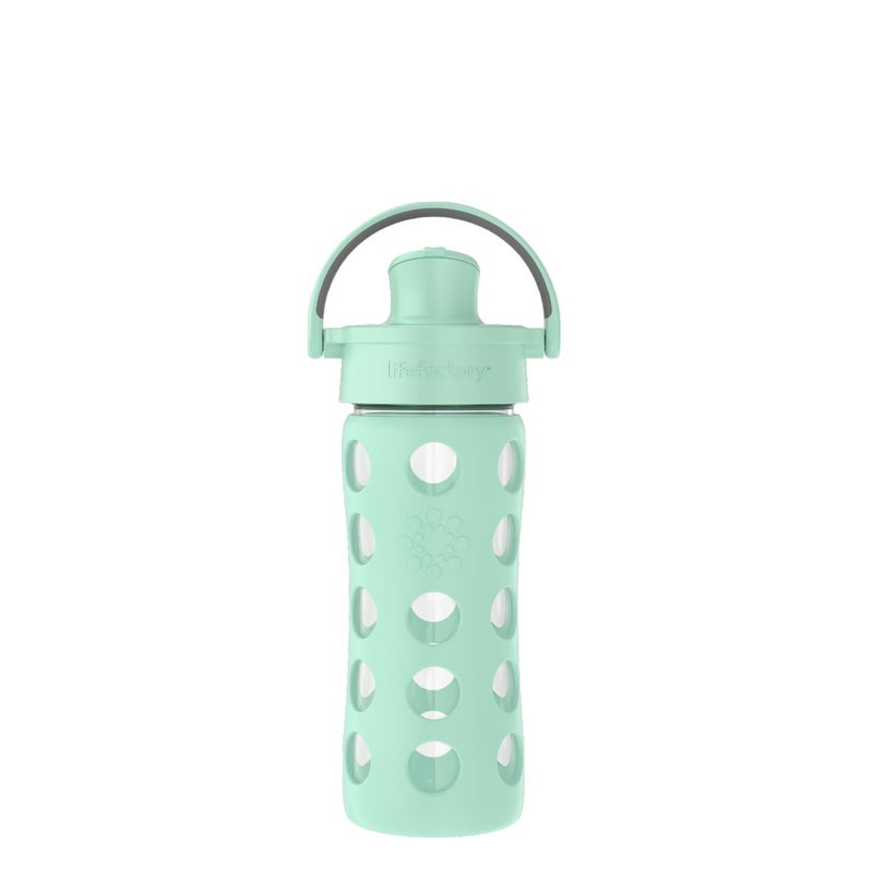 Lifefactory 12-Ounce Glass Water Bottle with Active Flip Cap and Protective Silicone Sleeve, Mint - Image 1